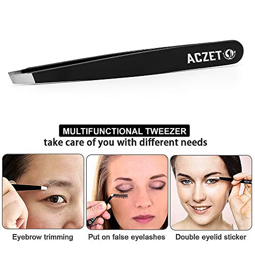Eyebrow Tweezers, Professional Stainless Steel Precision Tweezers for Eyebrows Plucking, Ingrown Hair Remover (Black)