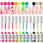 RARJSM Nail Art Gel Nail Polish 8ml Painted Gel Polish Kit 12 Colors Painting Drawing Gel Liner Polish,Pull Line Gel Polish for DIY French Manicu