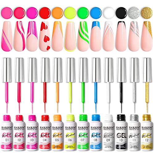 RARJSM Nail Art Gel Nail Polish 8ml Painted Gel Polish Kit 12 Colors Painting Drawing Gel Liner Polish,Pull Line Gel Polish for DIY French Manicu