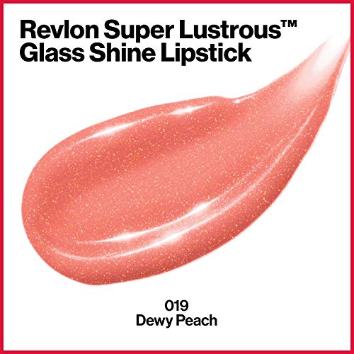 Revlon Super Lustrous Glass Shine Lipstick, Flawless Moisturizing Lip Color with Aloe, Hyaluronic Acid and Rose Quartz, Dewy Peach (019)