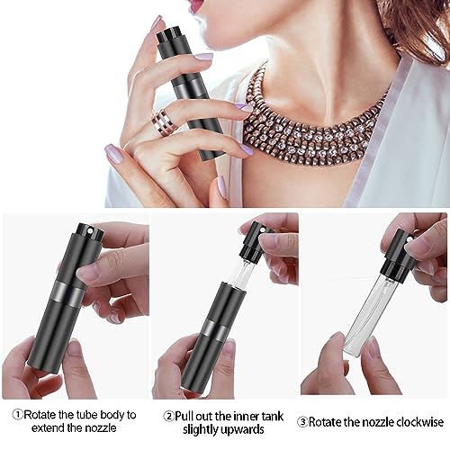 Molain 8ML Atomizer Perfume Spray Bottle for Travel,Portable Mini Perfume Atomizer,Refilable Empty Small Spray Bottle for Men and Women(2PCS,Blac