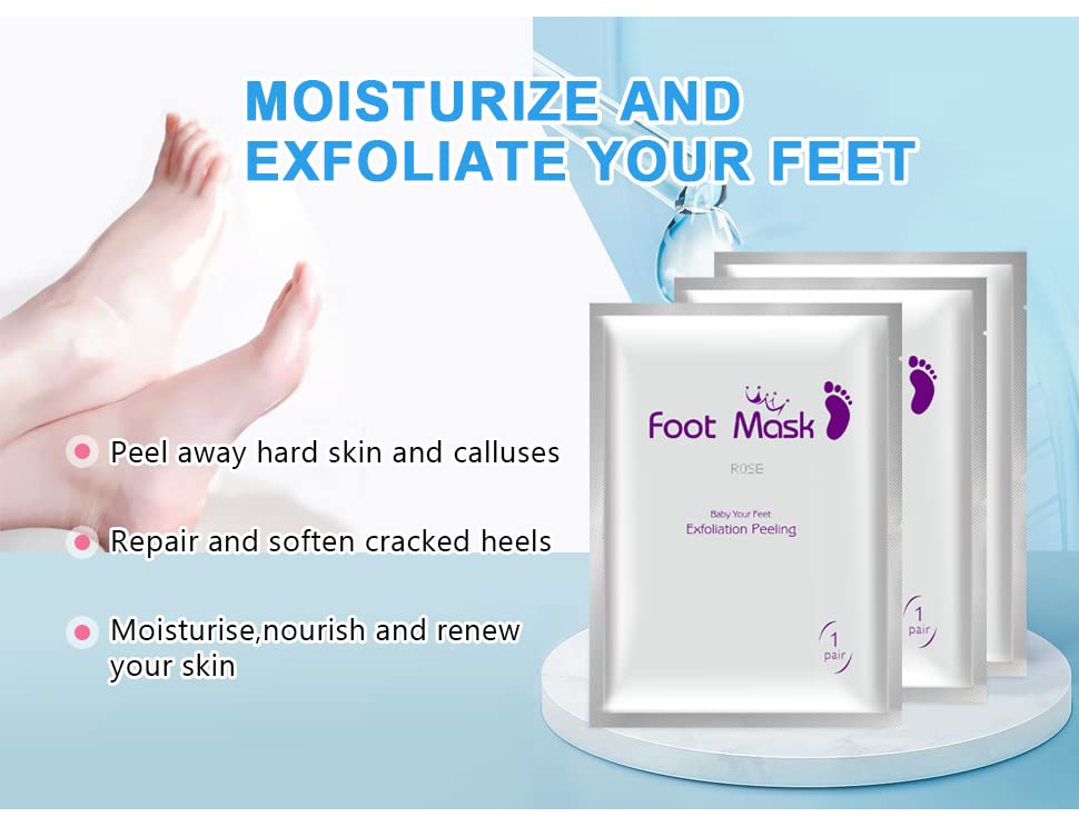 Foot Peel Mask WOOZHI, 2 Pack Foot Peeling Mask for Soft Baby Feet - Hard Skin Remover Foot Mask, Rose Foot Mask,Removes Calluses and Hard Skin,m