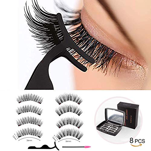Magnetic Eyelashes,Reusable Magnetic False Eyelashes 3D 3 Magnets Extension Soft individual False Eyelashes No Glue With Tweezers for Women Makeu