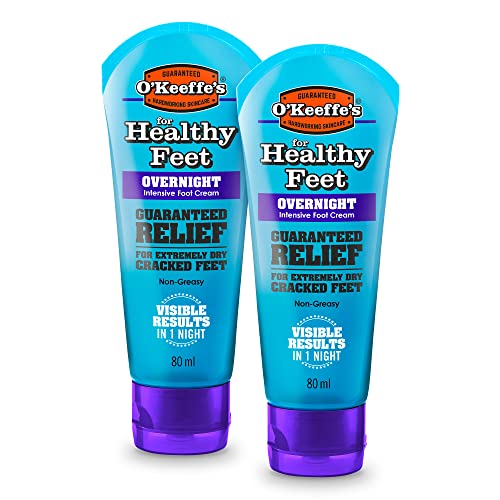 O’Keeffe’s Healthy Feet Overnight, 2 x 80ml Tubes – Intensive Foot Cream for Extremely Dry, Cracked Feet | Visible Results in 1 Night