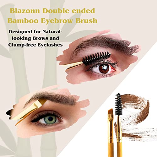 Blazonn Eyebrow Brush, Bamboo Handle and Spoolie 2in1 Angled Brush, Use with Gel, Cream or Powder, for Lining and Shaping Brows and Eyelashes, Ve