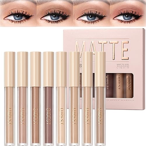 Matte Liquid Eyeshadow Set,8 Colours Smokey Black Nude Eyeshadow Highly Pigmented Long-Lasting Quick-Drying Women Eye Shadow Make Up Kits Gift (S