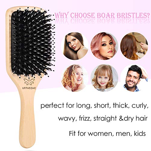 Hair Brush Boar Bristle Hairbrush for Thick Curly Thin Long Short Wet or Dry Hair Adds Shine and Makes Hair Smooth, Best Paddle Hair Brushes and