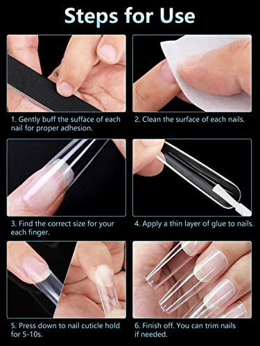 LIONVISON 3XL Extra Long Tapered Square False Nails, 240Pcs Clear Square Straight Fake Nail Tips for Acrylic Nails, 12 Sizes Full Cover Press On