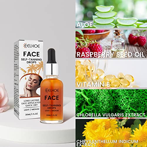 Face Tanning Drops, 30ML Self Tanning Drops For Face, Natural Face Tanner Drops, Create Bronzed Skin, Tanning Drops to Add to Moisturiser, Gradua