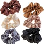 VAGA Satin Hair Scrunchies For Women , 6 Pack Accessories For Women Softer then Silk Scrunchies for Girls - Cute Scrunchie Curly Hair Ties Thick