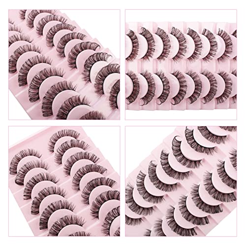 Oreola Russian Strip Lashes D Curl False Eyelashes Cat Eye Lashes Natural 10 Pairs 3D Volume Curly Fake Eyelashes Fluffy Artificial Reusable Russ