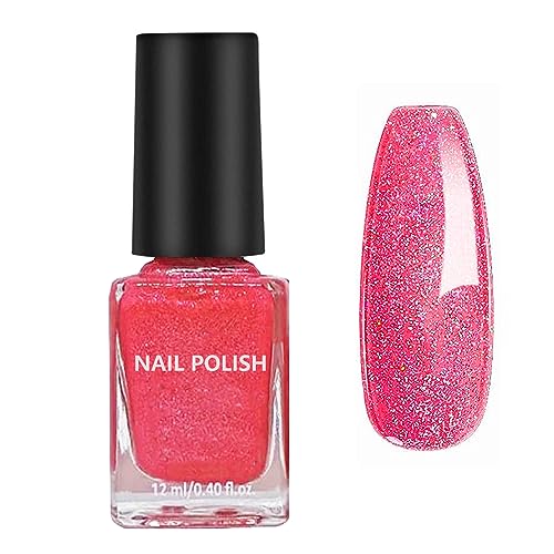 Glitter Nail Polish - Quick Dry Nail Varnish - Rose Gold Shimmering Metal Holographic Nail Paint - Color Pink Champagne Nail Polish No Need Cure