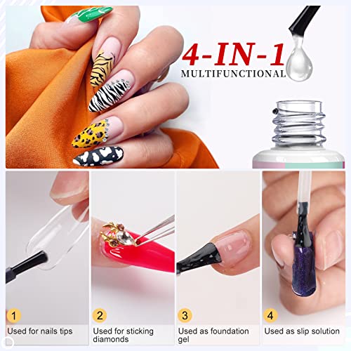 Saviland 15ML Gel Nail Glue - 4 In 1 Extra Strong Nail Glue Gel for Long Lasting Acrylic Nail Tips, Brush on Nail Glue for Broken Nail Extension
