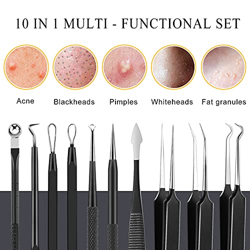 Boxoyx Pimple Popper Tool Kit - 10Pcs Blackhead Remover Comedone Extractor Tool Kit with Metal Case for Quick and Easy Removal of Pimples, Blackh