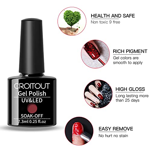 Croitout UV Gel Nail Polish Set, Shellac Nail Gel Polish Colours Set, Sock Off Gel Nail Polishes Set, Polish Gel Nail Kit for Home DIY Manicure N