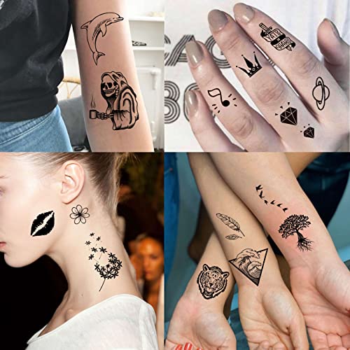 EGMBGM 52 Sheets Tiny Small Temporary Tattoos For Kids Boys Girls, Tribal Animals Butterfly Anchor Compass Tattoo Stickers For Men Women, 3D Cute