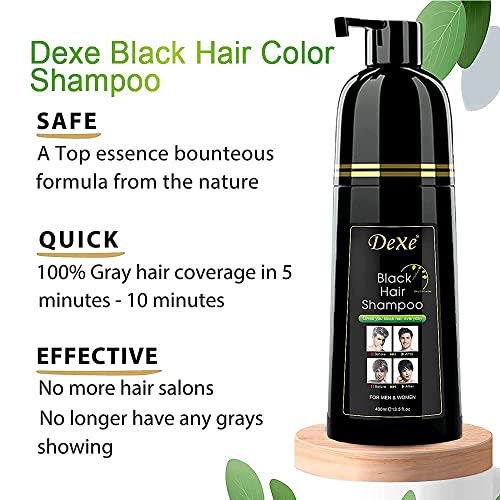 Instant black hair shampoo, hair dye shampoo for men and women - easy to use - quick and easy - lasts 30 days 3 in 1 black hair dye (Bottled)