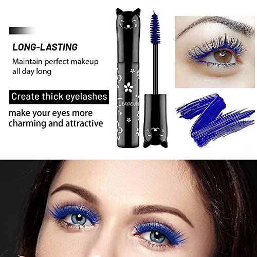 Colorful Mascara, Waterproof Long Lasting Thick Mascara/Rainbow Color 4D Silk Fiber Lash Charming Masacara (Blue)