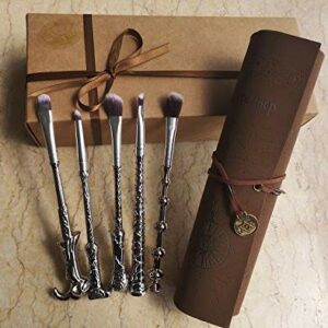 Wizard Wand Makeup Brush Set,Wizardry And Witchcraft Eyeshadow Brushes With Faux Leather Makeup Brush Cover (Treasure Map) Christmas Gift