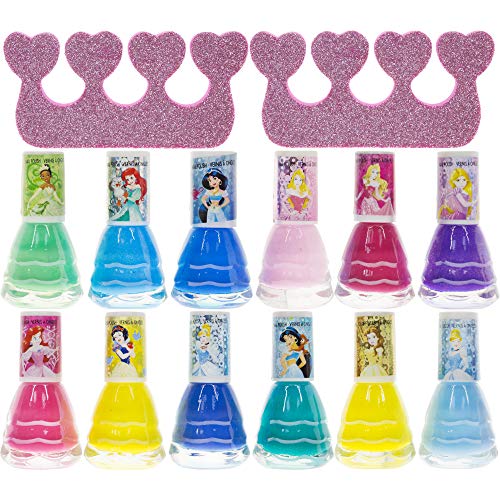 Disney Princess - Townley Girl Non-Toxic Water-Based Peel-Off Safe Quick Dry Nail Polish|Gift Kit Set for Kids Tween Girls|12 Pcs - Perfect for P