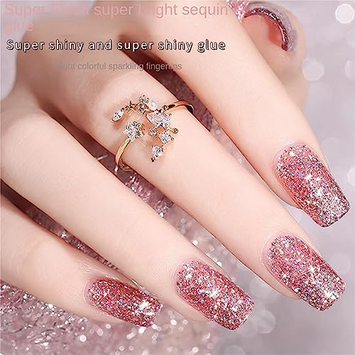 Glitter Nail Polish - Quick Dry Nail Varnish - Rose Gold Shimmering Metal Holographic Nail Paint - Color Pink Champagne Nail Polish No Need Cure