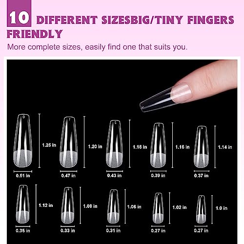240 PCS Clear Acrylic Nail Tips - Medium Coffin Nails Tips Half Matte No File Full Cover Soft Gel Nail Tips, Artificial Fake Art Nails Tips Nail