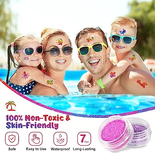 Glitter Tattoos Kit, Temporary Tattoos Set for Kids, 30 Colours Glitter,139 Stencils, 4 Sheets Tattoos Sticks, 5 Brushes, Body Make-up & Nail Art