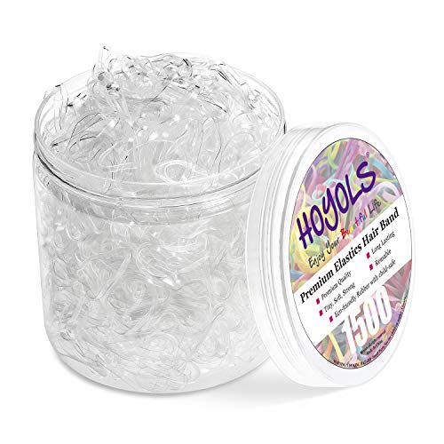 Hoyols Hair Elastic Rubber Bands Ties for Ponytail Braid Holder Pack (Clear 1500 pcs)
