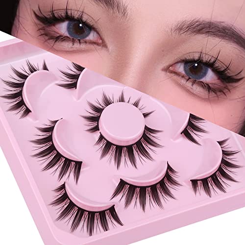 False Eyelashes Natural Cosplay Lashes Doll Anime Japanese Faux Mink Lashes Pack Spiky Manga Fake Eyelashes Wispy Long Thick Ruffle Fake Eye Lash