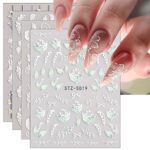 JMEOWIO 3D Embossed Spring Flower Nail Art Stickers Decals Self-Adhesive 5D Colorful Summer Floral Nail Supplies Nail Art Design Decoration Acces