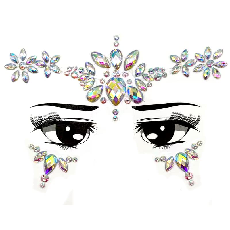 Face Gems, Jane Choi Rave Festival Face Crystal Glitter Mermaid Face Stickers for Kids Girls/Women, Rhinestone/Diamond Temporary Body Gems Tattoo
