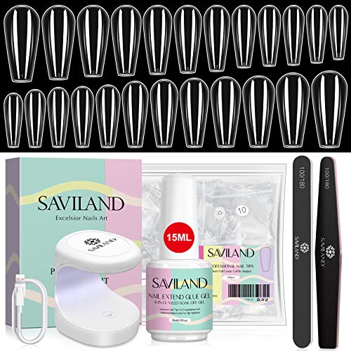 Saviland 15ML Gel Nail Glue - 4 In 1 Extra Strong Nail Glue Gel for Long Lasting Acrylic Nail Tips, Brush on Nail Glue for Broken Nail Extension