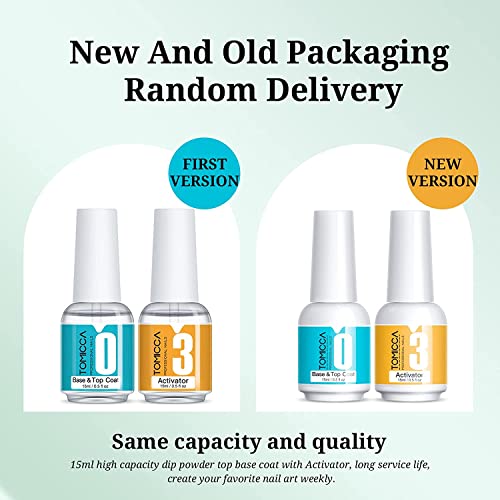 TOMICCA Dipping Top & Base Coat and Activator Large Capacity Liquid Set 2x15ml Dip Powder System Starter Kit No UV/LED Dip Manicure Set of Liquid