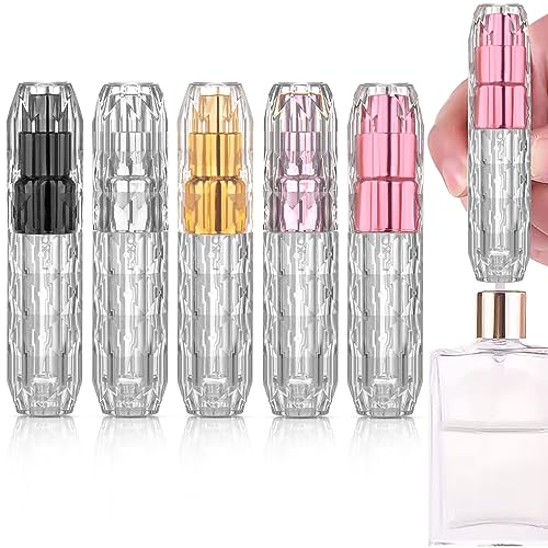 HONZUEN 5ML Perfume Atomiser 5 Pack Mini Refillable Perfume Bottles Underfill Empty Travel Bottle Fine Mist Sprayer Portable Eau Atomizer for Poc