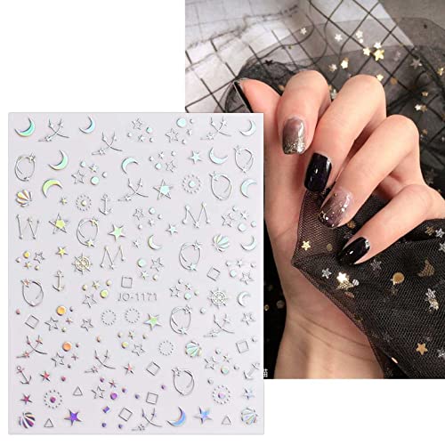 9 Sheets Aurora Holographic Nail Art Stickers Decals Self-Adhesive Heart Flame Stars Butterfly Moon Nail Supplies Nail Art Design Decoration Acce
