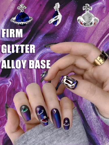 60Pcs Nail Charms Colorful Planet Nail Rhinestones Charms, HOINCO 3D Shiny Saturn Shape Nail Art Alloy Diamond Crystal Luxury Nail Ornament Gems