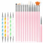 URAQT Nail Art Brushes Set, 15pcs Acrylic Nail Brush Painting Pen and 5pcs Nail Dotting Tools, Nail Pen Designer Nail Art Painting Kit for Diy &