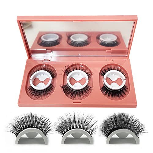 Sadodo Reusable Self Adhesive 3D False Eyelashes,3 Pairs in 1 Case, No Glue Needed,Natural Long Thick Fake Eye Lashes Box with replacement tape (