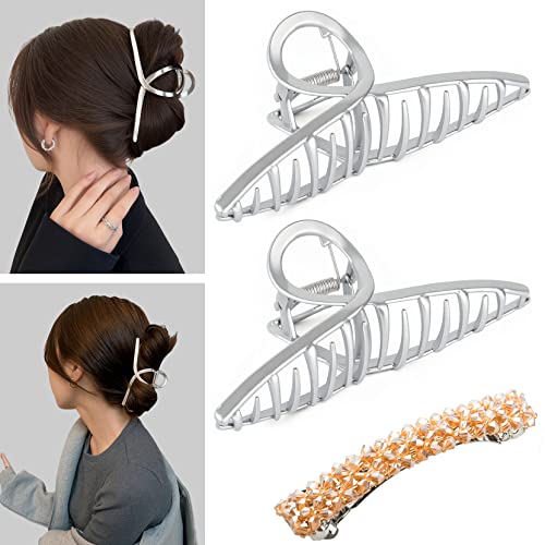 Hair Clips - Large Brushed Metal Hair Claw Clips, Strong Hold Hair Jaw Clips, Vintage Shark Claw Clips Clamp, Headdresses Hair Styling Accessorie