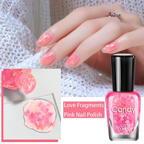 Glitter Nail Polish Nail Varnish - 4PCS Glitter Pink Nail Polish Nude Nail Varnish - Quick Drying & Long Lasting Holographic Nail Polish - Water