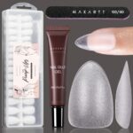Makartt Extra Short Almond False Nails with Glue Kit, 360Pcs No File Full Cover Soft Gel Nail Tips Kit, Pre-shaped Matte Fake Nails, Acrylic Nail