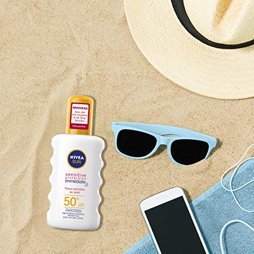 NIVEA SUN Sensitive Instant Protection Sun Spray SPF 50+ (1 x 200 ml), Sun Protection Suitable for Sensitive Skin, Light and Non-Greasy Texture S