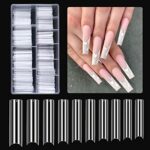 BQAN 500PCS Extra Long Nail Tips 10 Sizes XXL C Curve Half Cover Clear Fake Nails with Box for Salons and DIY Nail Art Square Straight Fake Nail