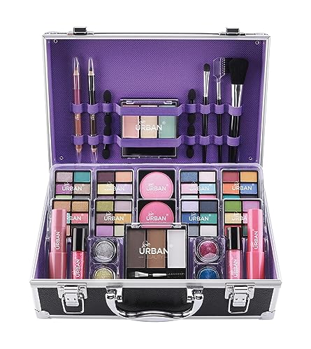 Bliss Makeup Case with Vegan Makeup Products – Complete Makeup Suitcase with Eyeshadow, Blusher, Lipstick, Eyebrow Wax and Powder, Brushes – Alum