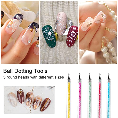 Jsdoin 5pcs Doubel Ended Nail Art Brushes, Nail Dotting Tool, Nail Art Pens Liner Brush Manicure Point Drill Drawing Painting Tools Set for DIY N