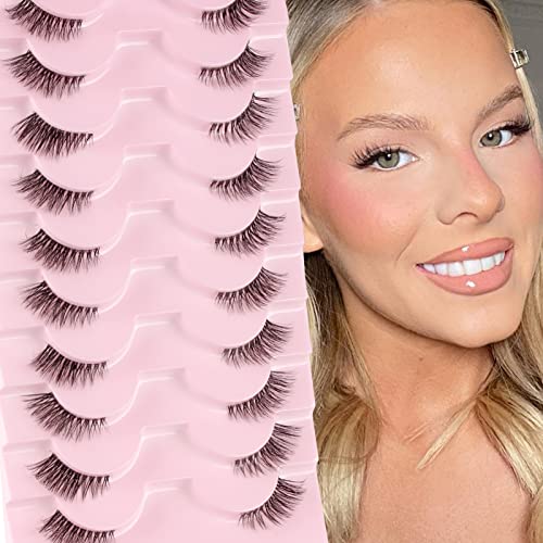 Glowingwin Half Lashes with clear band Fake Lashes Cat Eye Lashes Natural Look False Eyelashes 10 Pairs Corner Lashes 3/4 Lashes Handmade Transpa