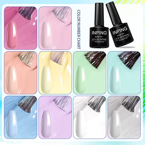 INPING Gel Polish, 10 Color MACAROON Soak Off UV Gel Nail Polish DIY Nail Art Salon Manicure Kit for Starter, 8ml/0.27oz, Pastel