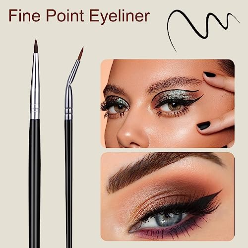 6 Pieces Eyeliner Brush Set, Precision Gel Eye Liner, Angled Flat Definer Ultra Thin Bent Makeup Brushes, Fine Point Eyeliner Brushes for Precise