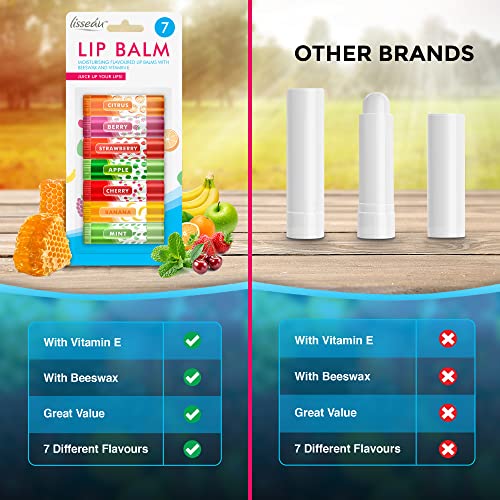 7pk Lip Balm Set | Flavoured Lip Balms with Beeswax and Vitamin E | Moisturising Lip Balm Multipack | Protect & Hydrate Beeswax Lip Balm Stick |