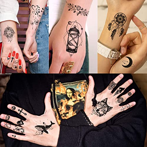Geweir 52 Sheets Tiny Hands Small Black Temporary Tattoos For Women Finger Art Men Adults, Kids Water Transfer Fake Tattoo Stickers Gadgets, Real